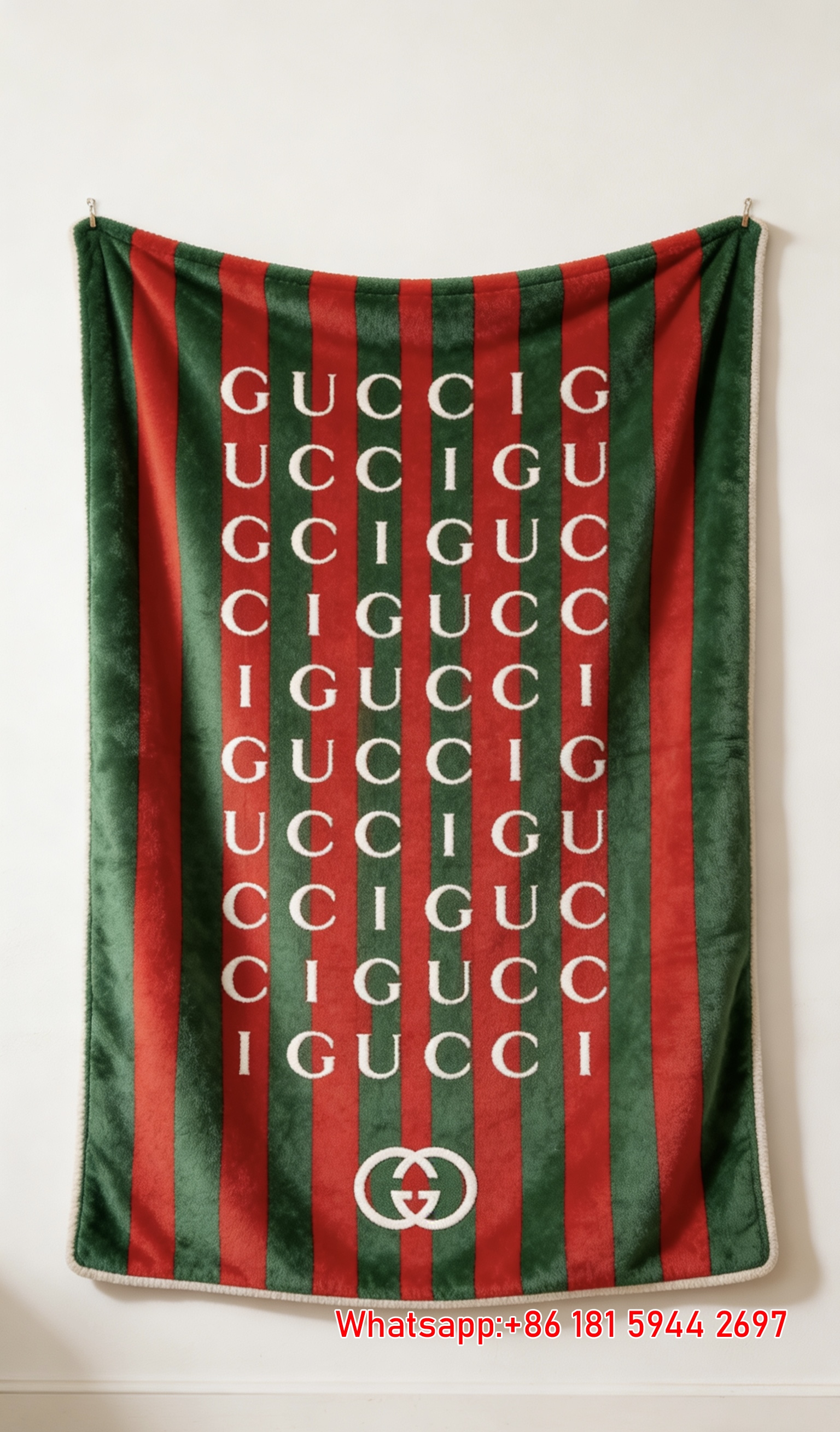 Gucci Red & Green Stripe throw Blanket Gucci Web Stripe Monogram IMG_2675